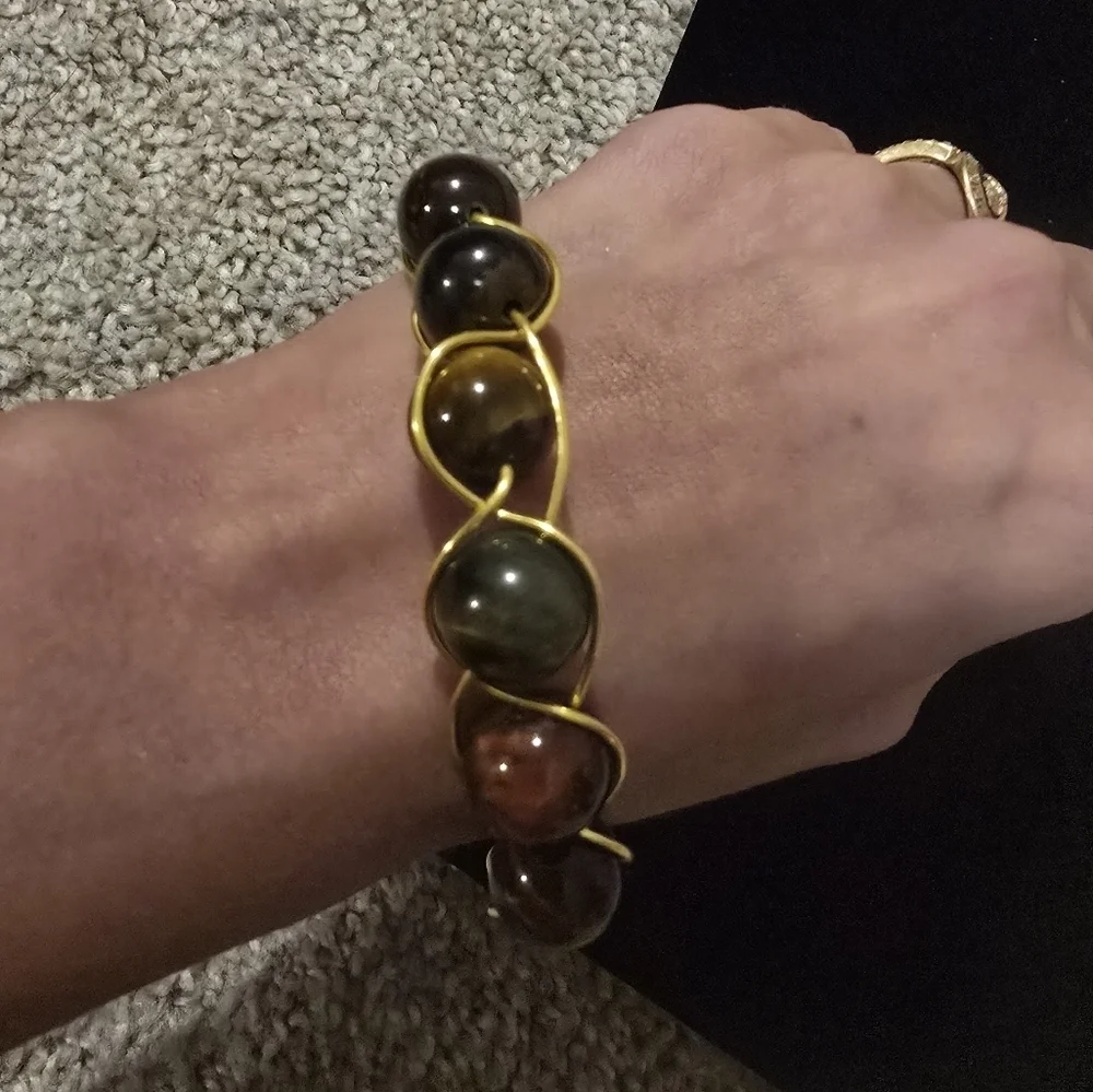 Spiritual Tiger EyeGold Wire Wrapped Stone Bracelet